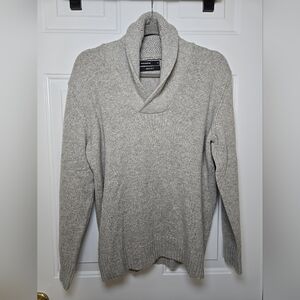 Vintage Inspired Mens Shawl Collar Lambswool Sweater Marled Gray Size Medium